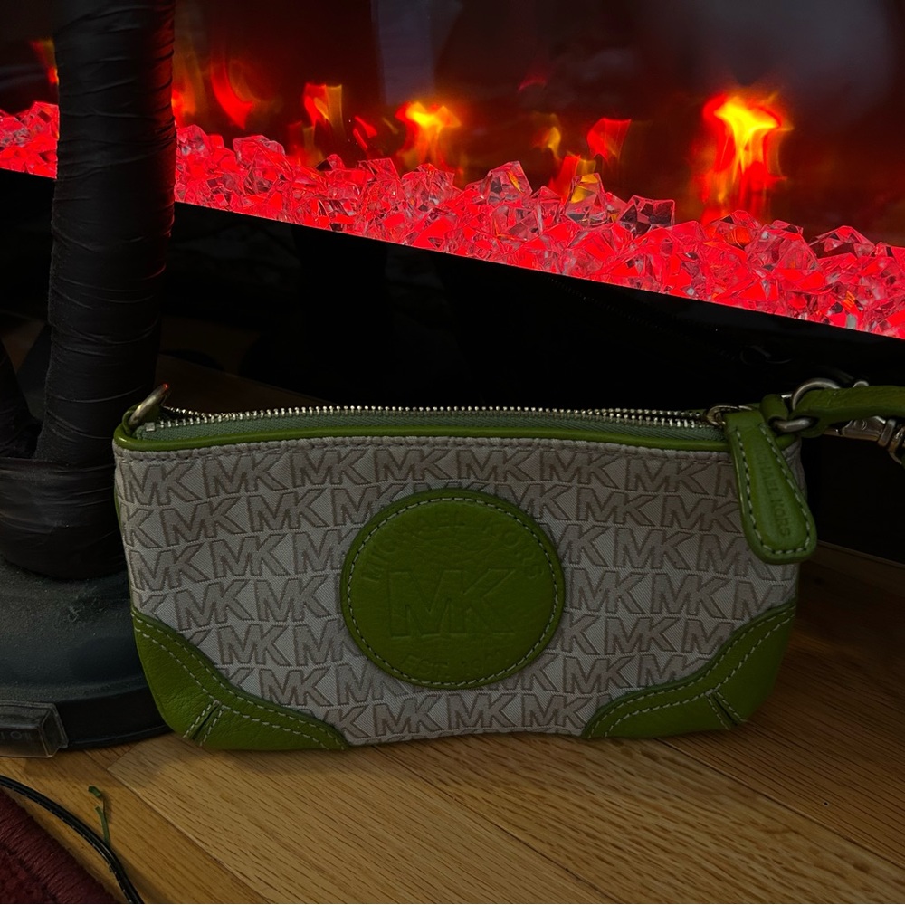 Michael Kors Green and Gray Clutch with Modern Design